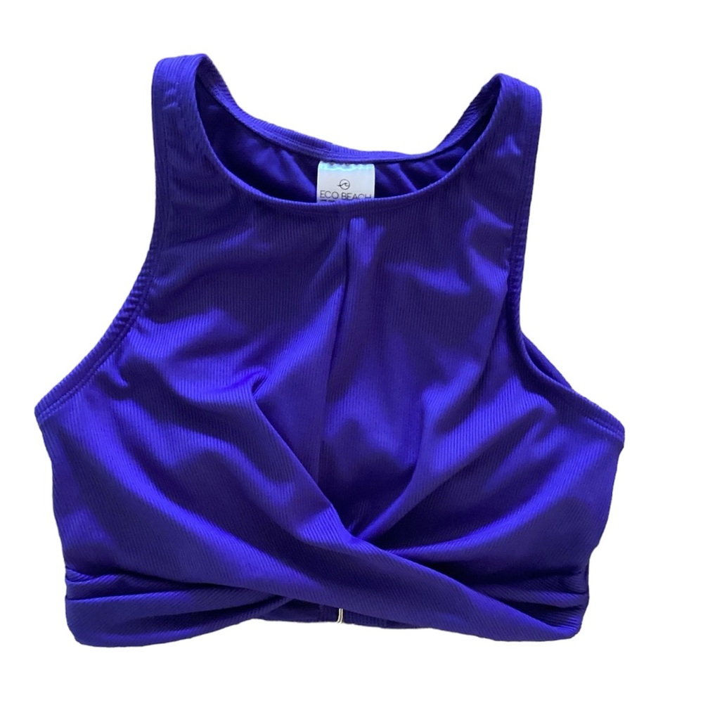 Eco Beach swim top bikini crop top size medium high neck blue/purple ribbed